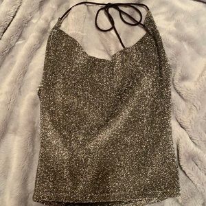 Sparkly scoop neck crop top SHEIN